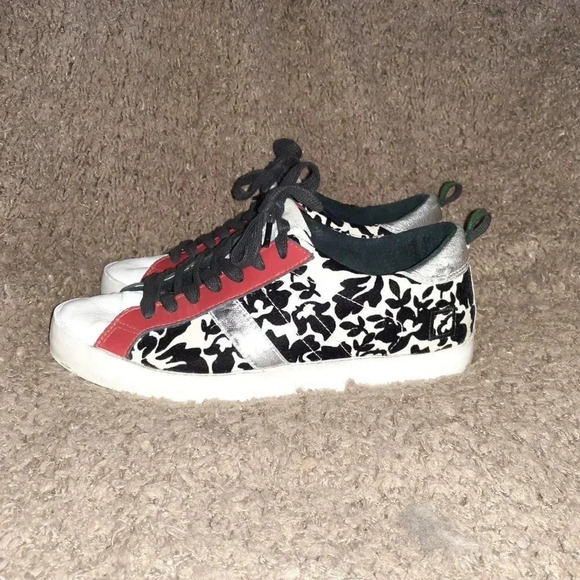 D.A.T.E. PREMIUM SNEAKER-White/Red/Silver/Black-Leather/Suede Patent-Sz 6.5-EX - Picture 2 of 7